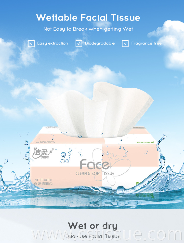 Customized Bag Soft Pack 3 Ply No Harmful Chemicals Paper Facial Tissue